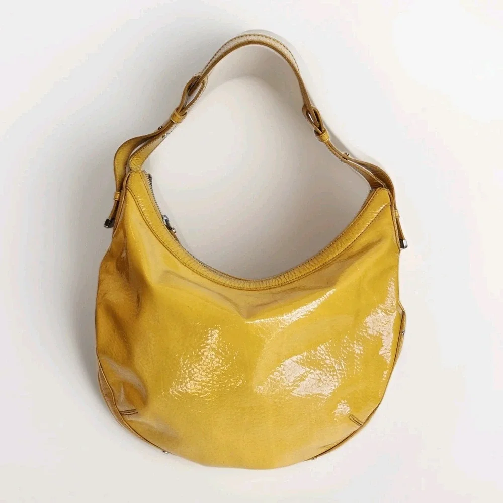 Cole Haan Hobo‎ Patent Leather Large Yellow Leather Hobo Shoulder Handbag Y2K